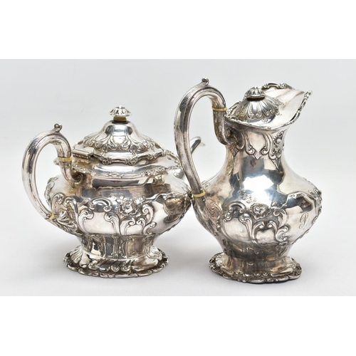 117 - AN EDWARDIAN SCOTTISH SILVER FOUR PIECE BACHELOR'S TEA SERVICE OF CIRCULAR, comprising tea pot, hot ... 