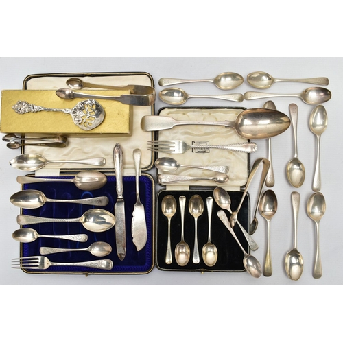 128 - ASSORTED 19TH AND 20TH CENTURY SILVER FLATWARE a bright cut desert fork and spoon set, the spoon old... 