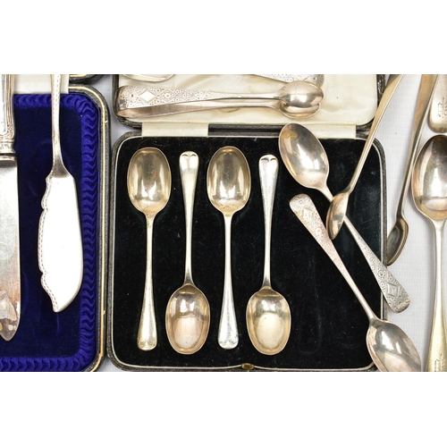 128 - ASSORTED 19TH AND 20TH CENTURY SILVER FLATWARE a bright cut desert fork and spoon set, the spoon old... 