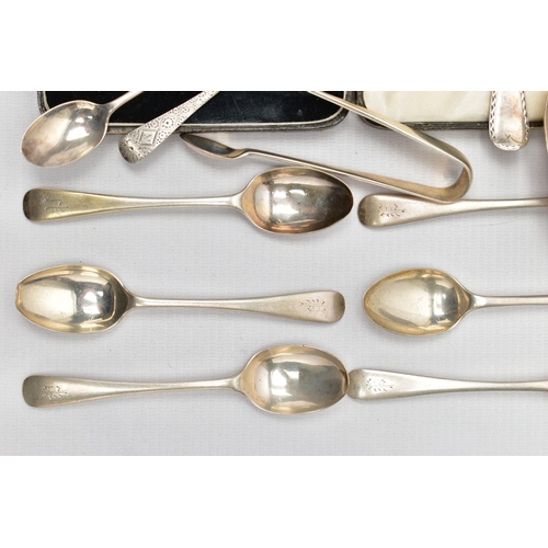 128 - ASSORTED 19TH AND 20TH CENTURY SILVER FLATWARE a bright cut desert fork and spoon set, the spoon old... 