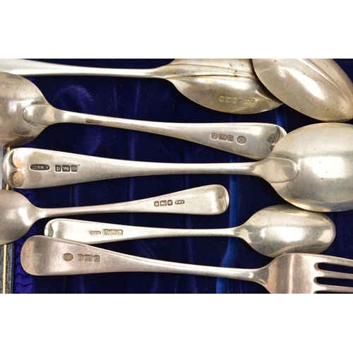 128 - ASSORTED 19TH AND 20TH CENTURY SILVER FLATWARE a bright cut desert fork and spoon set, the spoon old... 