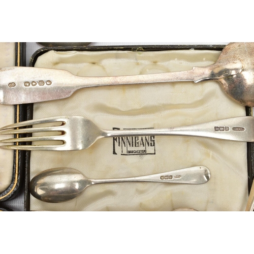 128 - ASSORTED 19TH AND 20TH CENTURY SILVER FLATWARE a bright cut desert fork and spoon set, the spoon old... 