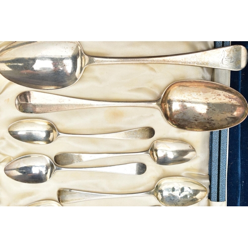 129 - GEORGE III SILVER SPOONS, nine silver old English teaspoons, reworked at a later date (possibly mid ... 