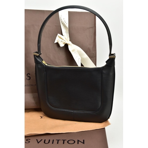 135 - A BOXED LOUIS VUITTON M58972 LADIES 'MATSY' BLACK EPI LEATHER SHOULDER BAG,  black fabric lined, hei... 