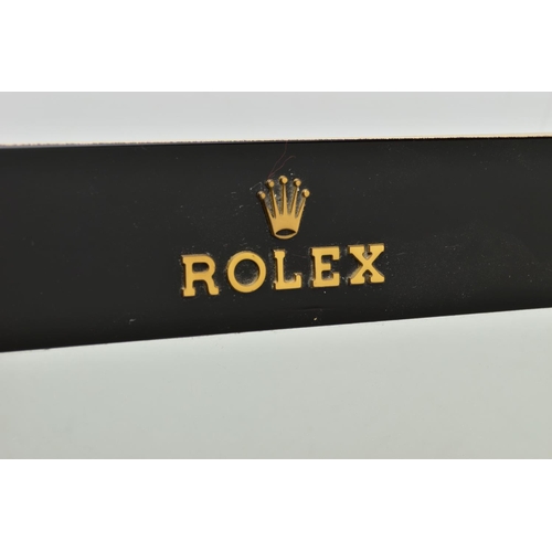 139 - A ROLEX RETAILER'S COUNTER TOP MIRROR, the rectangular swing mirror with black and cream lacquered s... 