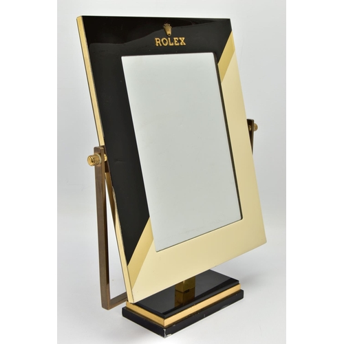 139 - A ROLEX RETAILER'S COUNTER TOP MIRROR, the rectangular swing mirror with black and cream lacquered s... 