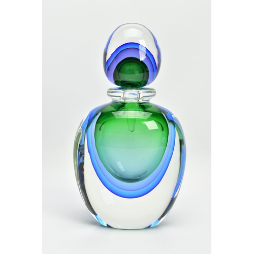 141 - A FORMIA OF MURANO OVERSIZED SOMMERSO GLASS PERFUME BOTTLE, clear over blue, purple and green, incis... 