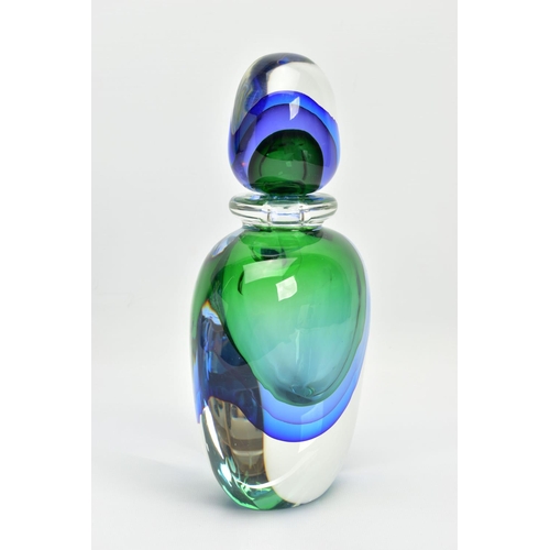 141 - A FORMIA OF MURANO OVERSIZED SOMMERSO GLASS PERFUME BOTTLE, clear over blue, purple and green, incis... 