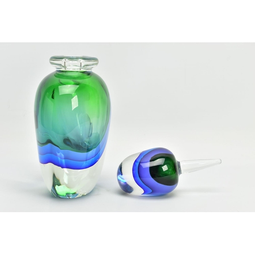 141 - A FORMIA OF MURANO OVERSIZED SOMMERSO GLASS PERFUME BOTTLE, clear over blue, purple and green, incis... 