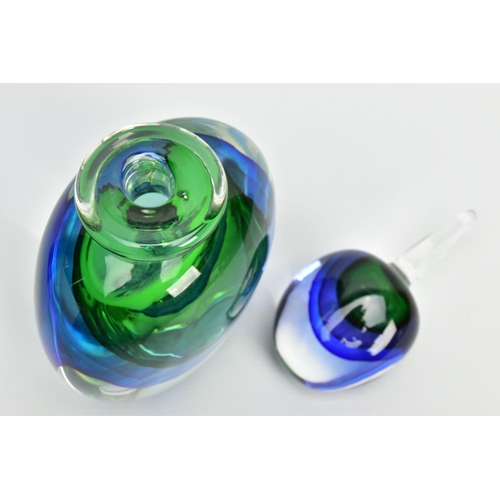 141 - A FORMIA OF MURANO OVERSIZED SOMMERSO GLASS PERFUME BOTTLE, clear over blue, purple and green, incis... 