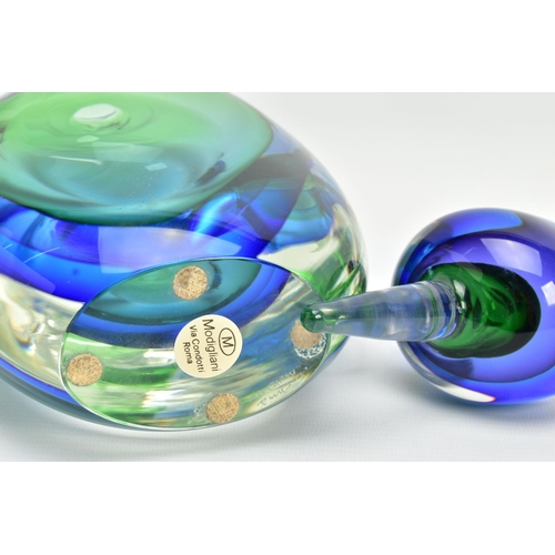 141 - A FORMIA OF MURANO OVERSIZED SOMMERSO GLASS PERFUME BOTTLE, clear over blue, purple and green, incis... 