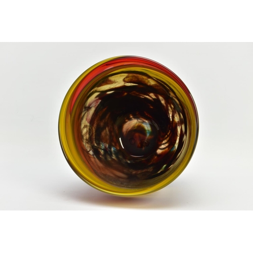 142 - ANTHONY STERN (1944-2022) A SEASCAPE GLASS VASE, INCISED SIGNATURE TO THE BASE, multi coloured swirl... 