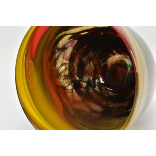 142 - ANTHONY STERN (1944-2022) A SEASCAPE GLASS VASE, INCISED SIGNATURE TO THE BASE, multi coloured swirl... 