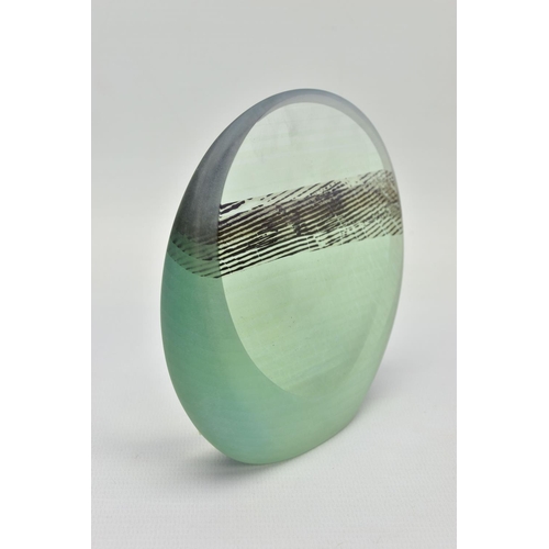 152 - BRIAN BLANTHORN (1957-2012) A DOUBLE FACETED GLASS PEBBLE, composed of multi laminated dichroic and ... 