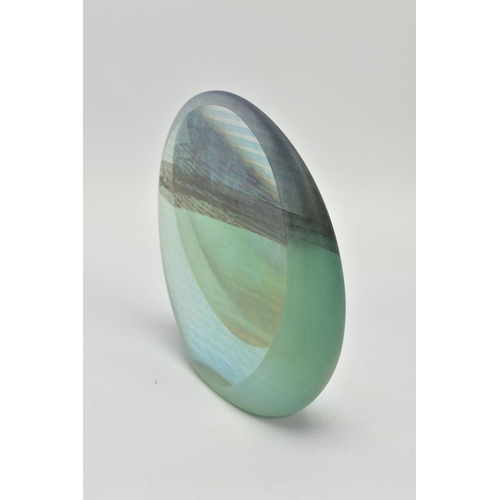 152 - BRIAN BLANTHORN (1957-2012) A DOUBLE FACETED GLASS PEBBLE, composed of multi laminated dichroic and ... 