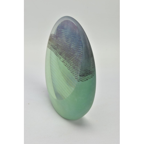 152 - BRIAN BLANTHORN (1957-2012) A DOUBLE FACETED GLASS PEBBLE, composed of multi laminated dichroic and ... 