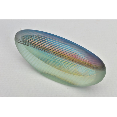 152 - BRIAN BLANTHORN (1957-2012) A DOUBLE FACETED GLASS PEBBLE, composed of multi laminated dichroic and ... 