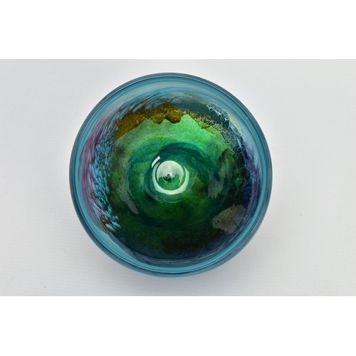 154 - JOY GREENHALGH (BRITISH CONTEMPORARY) A GLASS BOWL DECORATED WITH A LANDSCAPE DESIGN,  signed to the... 