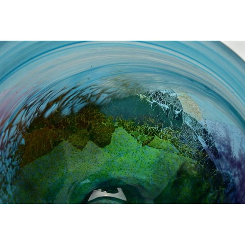 154 - JOY GREENHALGH (BRITISH CONTEMPORARY) A GLASS BOWL DECORATED WITH A LANDSCAPE DESIGN,  signed to the... 