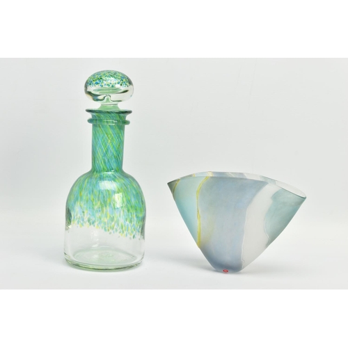 157 - PAULINE SOLVEN (BRITISH 1943) A CONICAL GLASS VASE OF COMPRESSED FORM, the exterior having alternati... 