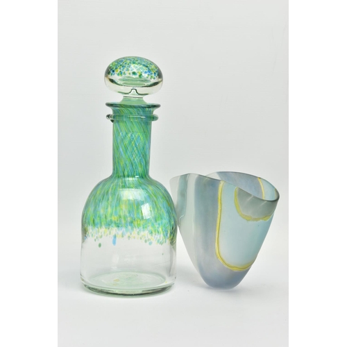 157 - PAULINE SOLVEN (BRITISH 1943) A CONICAL GLASS VASE OF COMPRESSED FORM, the exterior having alternati... 