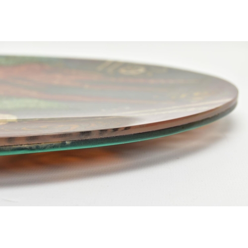 159 - JOY GREENHALGH (BRITISH CONTEMPORARY) A SHALLOW GLASS CHARGER DECORATED WITH AN ABSTRACT DESIGN, com... 