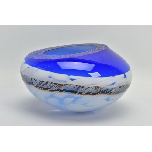 171 - JANE CHARLES (BRITISH CONTEMPORARY) A SOMMERSO GLASS ROCKING BOWL, clear over a solid blue over a wh... 