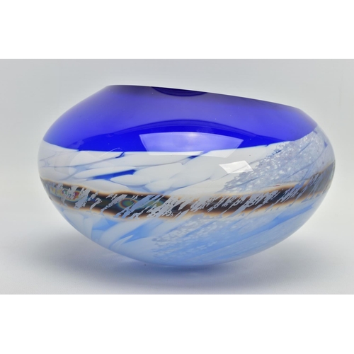 171 - JANE CHARLES (BRITISH CONTEMPORARY) A SOMMERSO GLASS ROCKING BOWL, clear over a solid blue over a wh... 