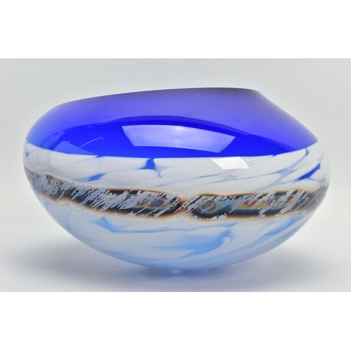 171 - JANE CHARLES (BRITISH CONTEMPORARY) A SOMMERSO GLASS ROCKING BOWL, clear over a solid blue over a wh... 