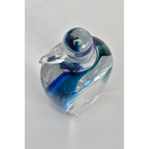 177 - GORAN WARFF FOR KOSTA BODA, a glass penguin paperweight having a green and blue internal stripe and ... 