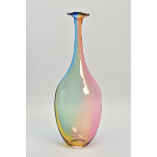 178 - KJELL ENGMAN FOR KOSTA BODA, a 'Fidji' bottle vase with elongated neck and flared rim, subtle rainbo... 