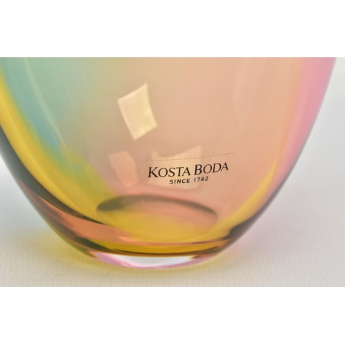 178 - KJELL ENGMAN FOR KOSTA BODA, a 'Fidji' bottle vase with elongated neck and flared rim, subtle rainbo... 