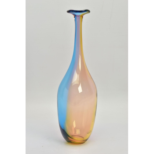 178 - KJELL ENGMAN FOR KOSTA BODA, a 'Fidji' bottle vase with elongated neck and flared rim, subtle rainbo... 