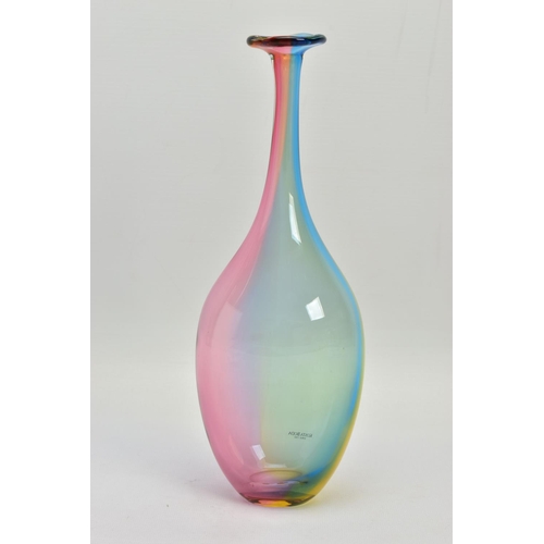 178 - KJELL ENGMAN FOR KOSTA BODA, a 'Fidji' bottle vase with elongated neck and flared rim, subtle rainbo... 