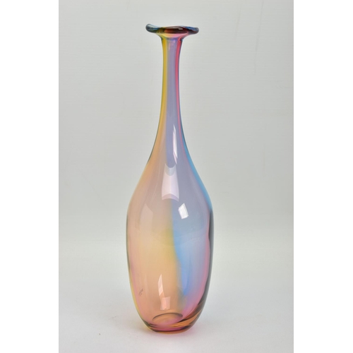 178 - KJELL ENGMAN FOR KOSTA BODA, a 'Fidji' bottle vase with elongated neck and flared rim, subtle rainbo... 