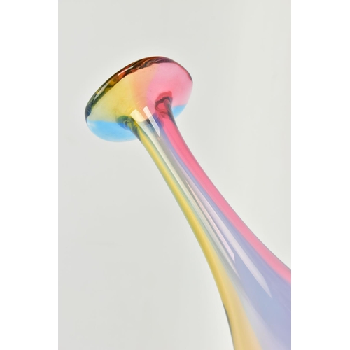 178 - KJELL ENGMAN FOR KOSTA BODA, a 'Fidji' bottle vase with elongated neck and flared rim, subtle rainbo... 