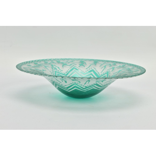 180 - MARGARET BURKE (BRITISH CONTEMPORARY) THREE PIECES OF ETCHED GLASS, comprising a shallow bowl etched... 