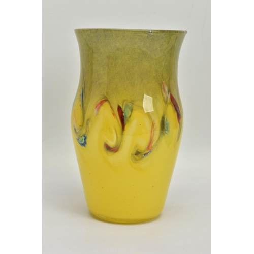 182 - TWO PIECES OF STRATHEARN STUDIO GLASS, comprising a graduated yellow baluster shaped vase with a ban... 