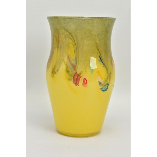 182 - TWO PIECES OF STRATHEARN STUDIO GLASS, comprising a graduated yellow baluster shaped vase with a ban... 