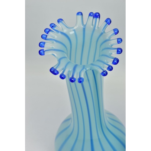 187 - TWO PIECES OF LATE 20TH CENTURY STUDIO GLASS, comprising an Annette Meech blue striped gourd vase, s... 