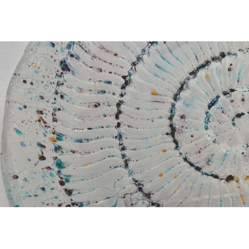 189 - MAX JACQUARD (BRITISH 1946) A SAND CAST AMMONITE DESIGN GLASS DISH, signed Max 94 to the base, appro... 