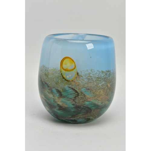 190 - NORMAN STUART CLARKE (BRITISH 1946) A STUDIO GLASS VASE, having a design resembling a seascape, sign... 