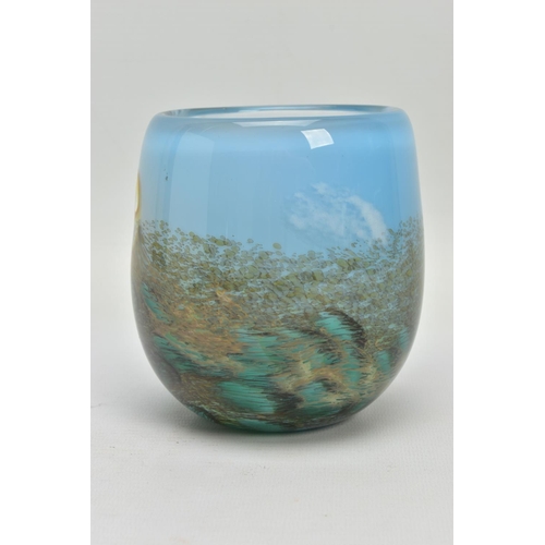 190 - NORMAN STUART CLARKE (BRITISH 1946) A STUDIO GLASS VASE, having a design resembling a seascape, sign... 