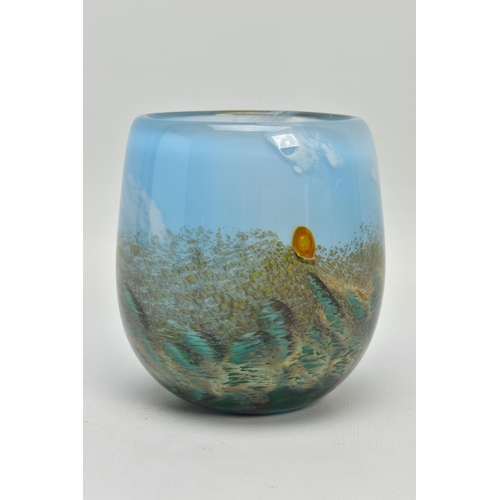 190 - NORMAN STUART CLARKE (BRITISH 1946) A STUDIO GLASS VASE, having a design resembling a seascape, sign... 