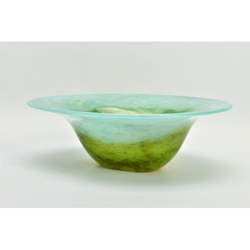 197 - A WMF IKORA BOWL, having rust coloured stripes leading to a green rim, approximate  diameter 27cm, t... 