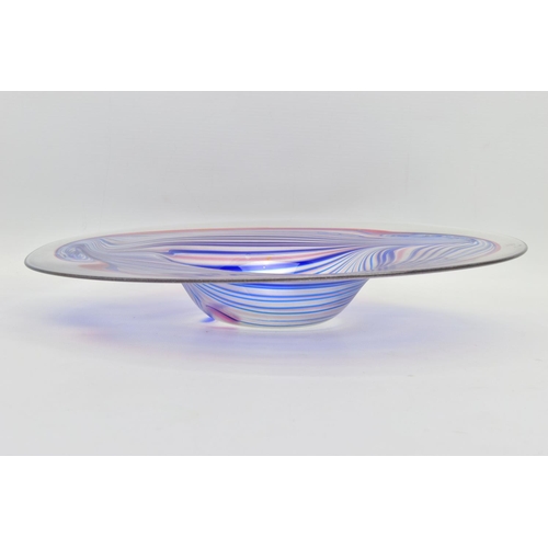 200 - THREE LATE 20TH CENTURY STUDIO GLASS BOWLS, comprising a George Elliot pulled feather design bowl, s... 