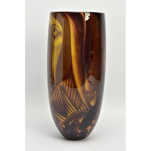 203 - JOHN FORD FOR DARTINGTON GLASS,  A GRAAL VASE OF TAPERING CYLINDRICAL FORM, depicting three faces, c... 