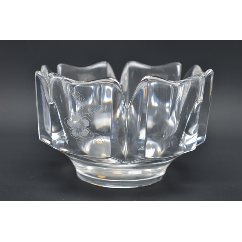 207 - THREE PIECES OF ORREFORS GLASS, comprising a Corona bowl, the castellated panels are alternately etc... 