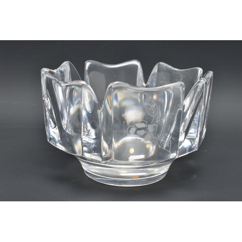 207 - THREE PIECES OF ORREFORS GLASS, comprising a Corona bowl, the castellated panels are alternately etc... 