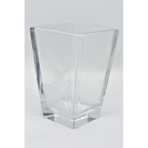 209 - SIMON GATE (1883-1945) FOR ORREFORS, A TAPERING SQUARE FORM VASE, etched to one side with an apostol... 